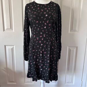 Rewind Black Floral Long Sleeve Lightweight Dress Size Large NEW with Tags